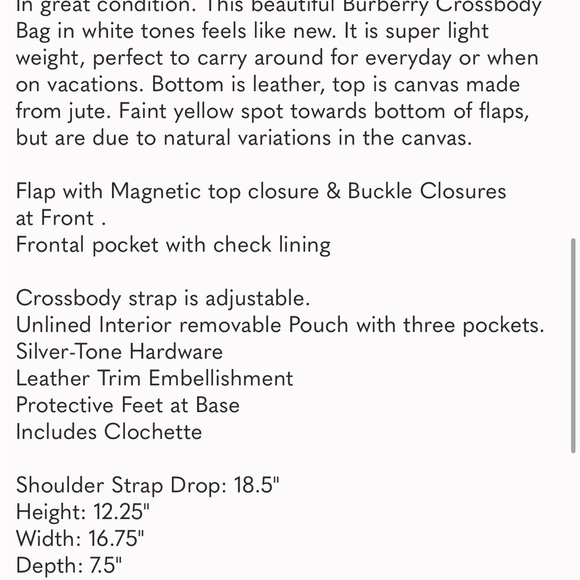 Burberry white Canvas jute and bottom leather Crossbody Bag - Picture 16 of 16